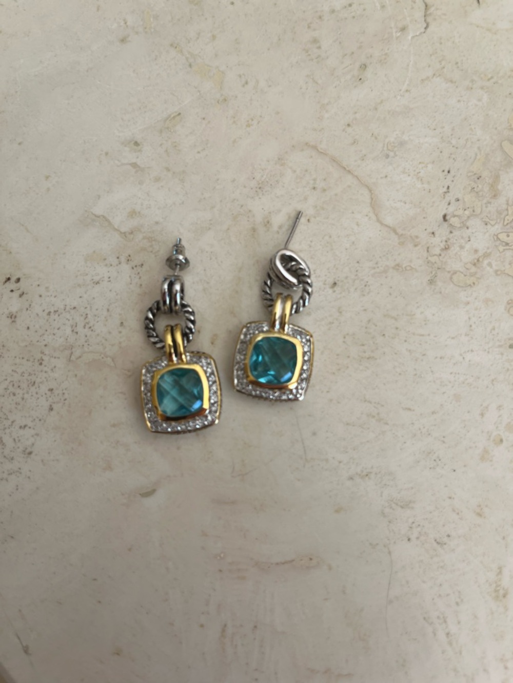 Two-Tone Drop Blue Topaz Earrings